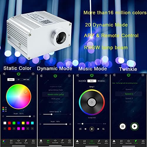 AZIMOM 10 W Twinkle Bluetooth RGBW LED Fiber optik Yıldız tavan ışık kiti 300 pcs 0.75 mm 9.8 ft Duyusal Müzik Modu APP Uzaktan