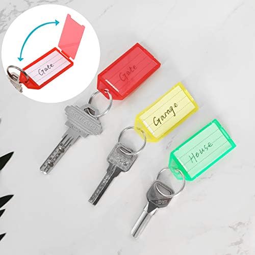 Coideal 60 Paketi Sert Plastik Anahtar Etiketleri ile Güçlü Bölünmüş Yüzük ve Flap Etiket Pencere Renkli Tanımlayıcı kımlık Anahtarlık