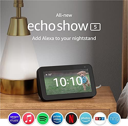 Echo Show 5 (2. Nesil, 2021 Sürümü) Kömür Paketi ile Arlo Essential Spotlight Kamera (3 Paket - Beyaz)