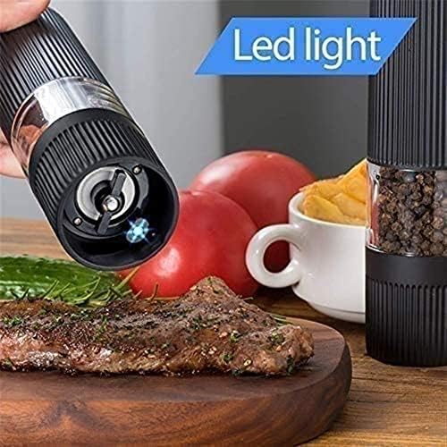 SMSOM Elektrikli Tuz ve Karabiber Değirmeni Seti, Paslanmaz Çelik Doldurulabilir Tuz Değirmeni ve Karabiber Değirmeni, LED ışıklı