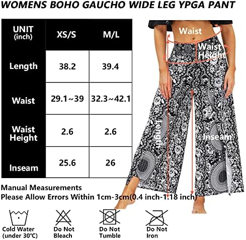 Lu's Chic kadın Boho Pantolon Geniş Bacak Gaucho Harem Yoga Flowy Bohemian Hint Yan Bölünmüş Palazzo