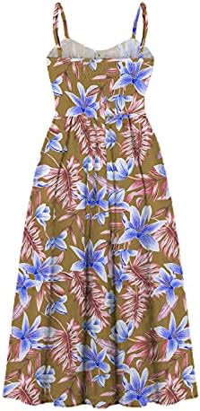 Salıncak Elbise Kadınlar için, Aanny Elbiseler Yaz Rahat Spagetti Kayışı Çiçek Düğme Aşağı Midi Elbise Kolsuz Tunik Elbise