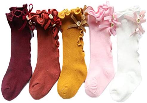 5 PAKET Prenses Fırfır Çorap, diz Yüksek Çorap, Yürümeye başlayan Kız Çocuklar Bebek için Uzun Çorap