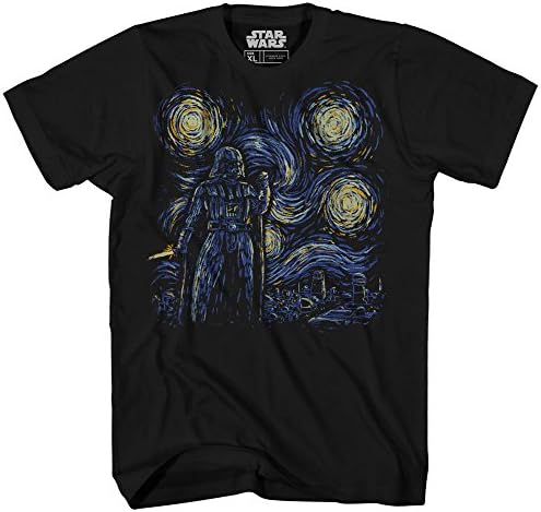 Yıldızlı gece Darth Vader Van Gogh yetişkin erkek grafik Tee giyim T-Shirt siyah