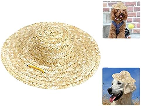 Pet Mini Hasır Şapka Köpek Kedi Ayarlanabilir güneşlikli kep Pet Kostüm Şapka Plaj Seyahat için M Köpek güneşlikli kep