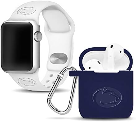 AFİNİTE BANTLARI Penn State Nittany Lions Debossed Silikon Combo Paketi Apple Watch ve AirPods Pil Kutusu ile Uyumlu - 38/40/41mm