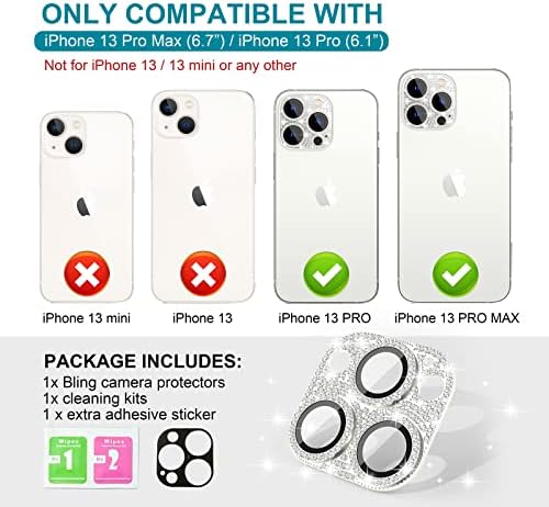 Choıche Bling Kamera Lens Koruyucu için iPhone 13 Pro Max 6.7; iPhone 13 Pro 6.1, Metal Glitter Kamera Kapak ile 9 H Temperli