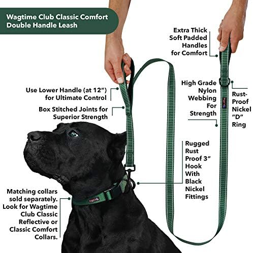 Wagtime Club Yumuşak ve Kalın Çift Saplı Köpek Tasması, Orta, Büyük veya XLarge Köpek Klasik Konforu için Premium Naylon Çift