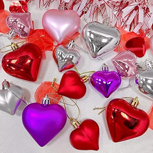 TURNMEON 24 Paketi sevgililer Günü Kalp Süsler, 2 Boyutları Sevgililer Kalp Süslemeleri Baubles Asılı Romantik Sevgililer Süslemeleri
