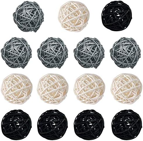 15-Pack Çoklu Renk Beyaz Siyah Gümüş Hasır Rattan Topları-Dekoratif Küreler Doğal Küreler Zanaat DIY, Düğün Dekorasyon, Noel