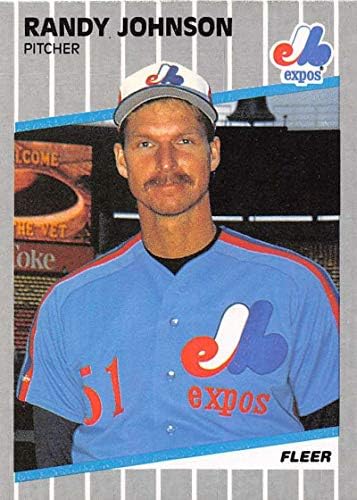 1989 Fleer Beyzbol 381E Tam Blackbout Marlboro Randy Johnson RC Çaylak Kartı Montreal Expos Fleer Corp.'dan Resmi MLB Ticaret