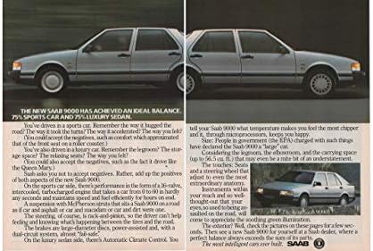 Dergi Basım ilanı: 1986 Saab 9000, İdeal bir Denge Sağladı. % 75 Spor Otomobil ve %75 Lüks Sedan, Road & Track'in 1985 sayısındanYol