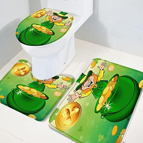 Banyo Kilim Setleri 3 Parça Aziz patrick Günü Banyo Duş Kilim ile U-Şekilli Kontur Tuvalet Mat Emici Ultra Yumuşak Banyo Paspasları,