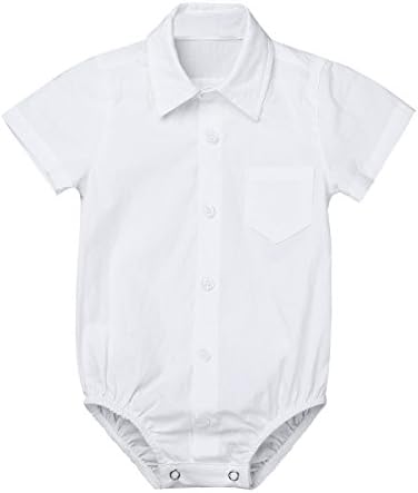 CHİCTRY Bebek Bebek-Erkek Düğün Parti Fotoğraf Çekimi Uzun Kollu Pamuklu Elbise Gömlek Beyefendi Bodysuit