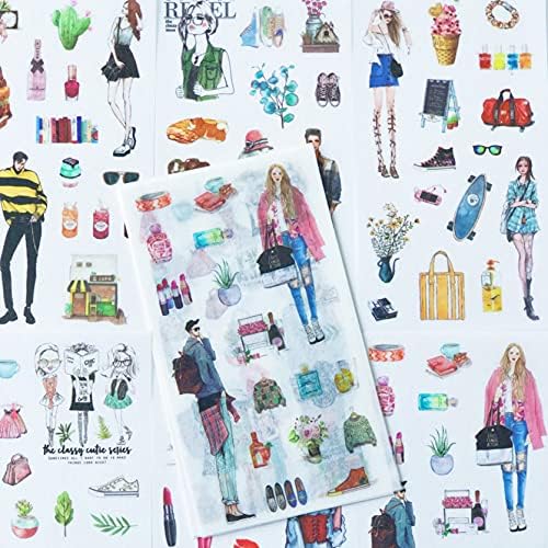 6 Sayfalık / Paket Moda Modeli Kız ve Erkek Kağıt Çıkartmalar DIY Dekoratif Sızdırmazlık Macunu Sopa Etiket