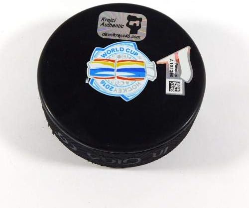 David Krejci İmzalı Dünya Kupası Çek Hokey Diski Bruins Fanatikleri Otomatik İmzalı NHL Diskleri