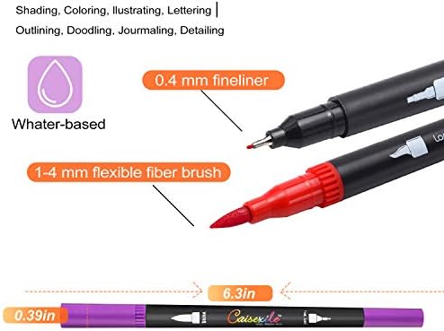 24 Renkler Çift Fırça Kalemler Sanat İşaretleyiciler, Sanatçı Ince ve fırça uçlu kalem Boyama İşaretleyiciler Çocuklar için Yetişkin