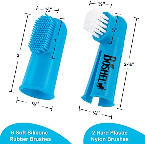 BOSHEL Köpek Parmak Diş Fırçası Seti-8 Paket İçerir 6 Silikon Kıl + 2 Naylon Kıl Köpek ve Kedi Diş Fırçaları-Onaylı-Diş Ağız