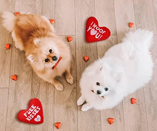 Sevgililer Peluş Köpek Gıcırtılı Oyuncaklar için Küçük Cins, 2 Paketi Kalp Köpek Oyuncaklar için Küçük Orta Köpekler, sevgililer