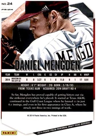 2014 Panini Prizm Çok Yıllık Taslak Seçtikleri Kırmızı Beyaz ve Mavi Pulsar Ödülleri 24 Daniel Mengden Houston Astros Beyzbol