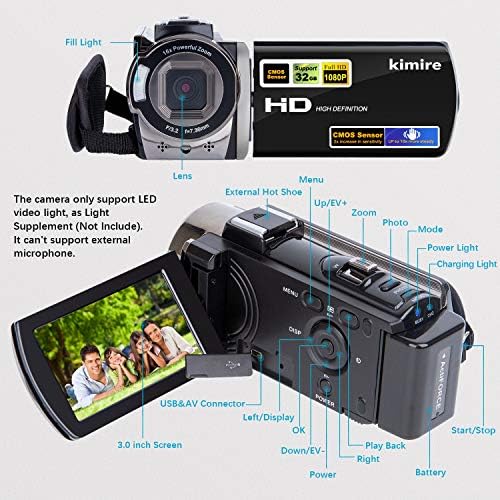 Video Kamera Kamera kimire Dijital Kamera Kaydedici Full HD 1080 P 15FPS 24MP 3.0 İnç 270 Derece Rotasyon LCD 16X Dijital Zoom