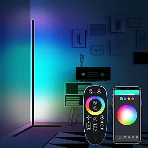 Meng Hua RGB Köşe Zemin Lambası, Bluetooth App ve Uzaktan Kumanda ile Renk Değiştiren Atmosfer Aydınlatması, Müzik Senkronizasyonu、Zamanlama、Kısılabilir、Çoklu