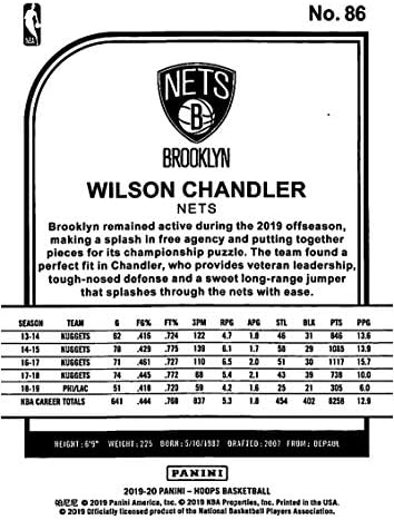 2019-20 Panini Çemberler Kış 86 Wilson Chandler Brooklyn Nets NBA Basketbol Ticaret Kartı