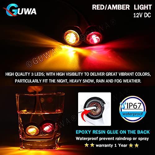 GUWA 3/4 İnç 10 Amber 10 Kırmızı 3 LED Mini Yuvarlak Gümrükleme Dönüş Sinyali Dur ışıklar Side Marker Gösterge Lambaları Düğme