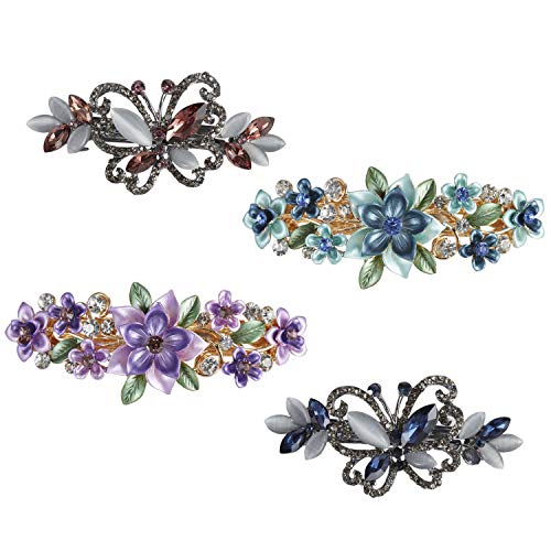 4 Paket Narin Çiçek Kelebek Yaprak Mücevherli Taşlar Kristal Rhinestone Glitter Sparkly Metal Yapış Saç Klipler Tokalar Tokalarım