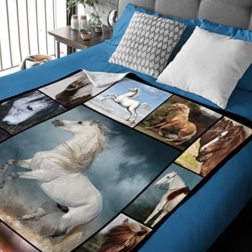 Beyaz At Battaniye Atmak için At Sevgilisi Hayvan Kolaj Peluş Battaniye Rahat Pazen yatak battaniyesi Ev Odası Dekor Kanepe Yurt