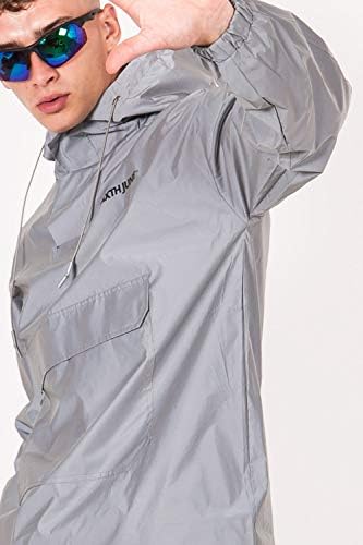 Altıncı Haziran / Erkek Moda / Gevşek Fit Uzun Kollu Yansıtıcı Rüzgarlık Ceket Hood ile Çekin