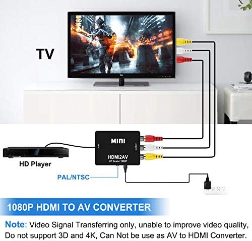 HDMI RCA Dönüştürücü, Auprite 1080 P HDMI AV 3RCA CVBs Kompozit Video Ses Dönüştürücü Adaptörü Destekler PAL/NTSC için TV Xbox,
