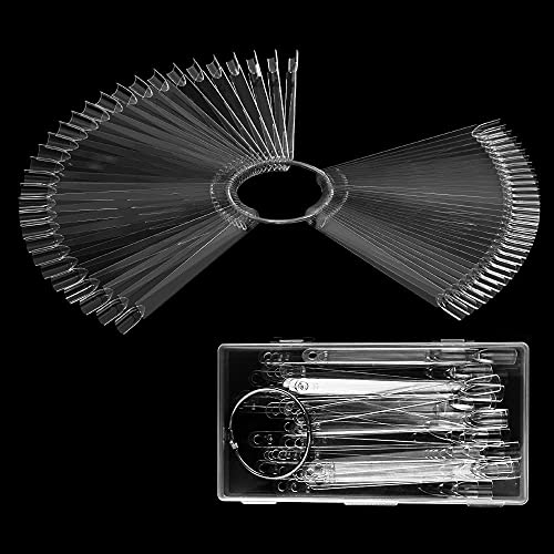 Şeffaf Tırnak Swatch Halka Fan Şekli Plastik Yanlış Nail İpuçları ile Sticks Tırnak Tester Sticks, 48 Şişeler Evrensel Temizle