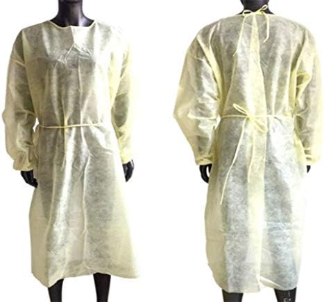 Örgü Manşet ve Bel Bağları ile Tek Kullanımlık Nonwoven İzolasyon Elbisesi 50 adet Sarı