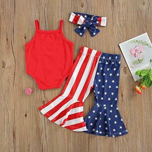 Toddler Bebek Kız 4th Temmuz Kıyafet ABD Kısa Kollu T-Shirt Tops Leopar Pantolon Yıldız ve Çizgili Giysi Set