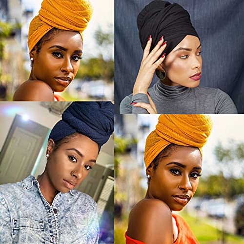 PWEOUKE 4 Paket Streç Türban Örgü Bohemian Başkanı Wrap Eşarp Afrika Headwraps Kadınlar ıçin Düz Renk Kentsel Uzun Nefes Kafa