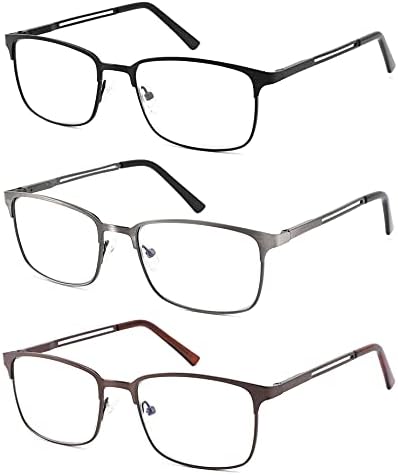 HOTJOJO okuma gözlüğü 3 Paket Metal Okuyucular mavi ışık Engelleme Erkekler için Anti UV / Parlama / Göz Yorgunluğu Bilgisayar
