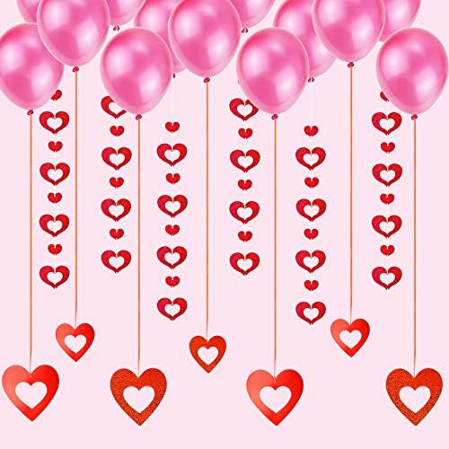 Fengek 140 Adet 4 Boyutu sevgililer Günü Kalp Glitter Asılı Kalp Çelenk Asılı Dekorasyon Düğün Yıldönümü için Dizeleri ile, kırmızı