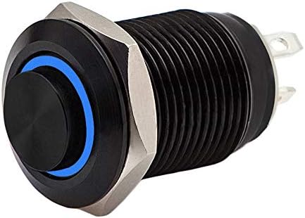 12mm 1/2 Anlık basmalı düğme anahtarı 1NO SPST Siyah Metal Kabuk LED halka ışık Su Geçirmez Geçiş anahtarları (mavi ışık)
