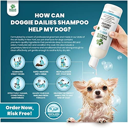 Doggie Dailies Köpek Şampuanı ve Saç Kremi, Kuru, Kaşıntılı Ciltler için 2'si 1 arada Köpek Şampuanı, E Vitamini ve Shea Yağı