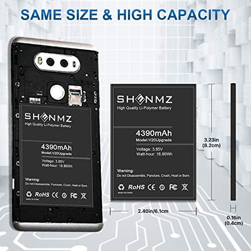 [4390 mAh] Pil için LG V20, [2021 Yeni Sürüm] SHENMZ Yeni Yükseltilmiş Pil Değiştirme için LG BL-44E1F, LG V20 Genişletilmiş