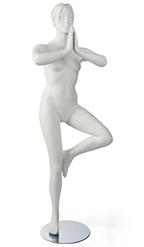 Displays2go, Kadın Yoga Vücut Formu Standları, Fiberglas Yapı ve Krom Metal Taban-Beyaz Kaplama (ZFEMYOGWT1)