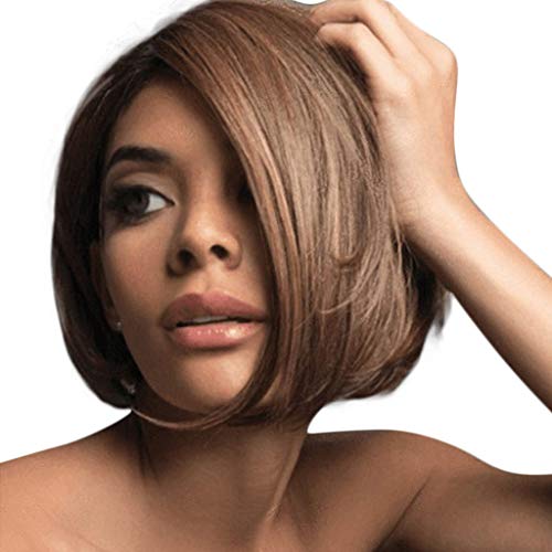 VonVonCo Brezilyalı Bakire Büyüleyici Peruk Saç Tam Kısa Bob Peruk Moda Siyah Kadınlar İçin (28 cm, Kahverengi)