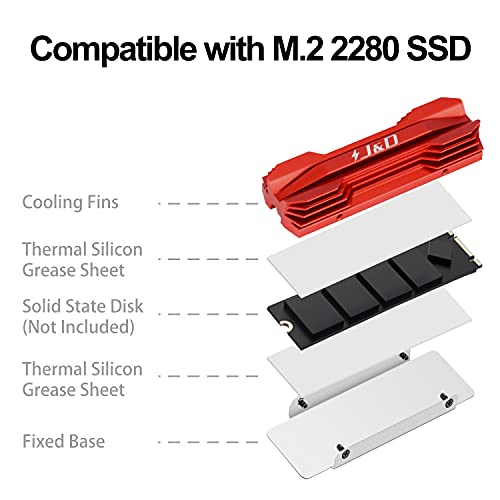 J & D M. 2 Soğutucu, Alüminyum Alaşım M. 2 2280 SSD Soğutucu Soğutucu ile Silikon Termal Ped ve Bakır Borular, SATA NVMe NGFF