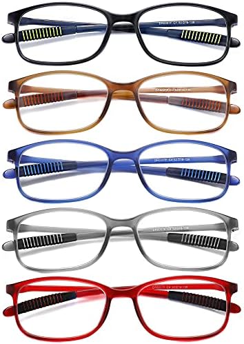 JJWELL okuma gözlüğü Erkekler Kadınlar için mavi ışık engelleme 5 Paket, hafif Esnek TR90 bilgisayar okuyucular Cam, Anti Mavi