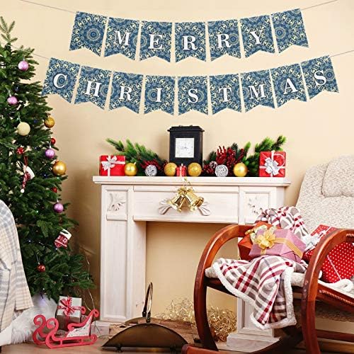 Blueangle Merry Christmas Banner-Çiçek Mandala Desen Bunting Noel Süslemeleri Kapalı Ev Ofis Parti Malzemeleri için