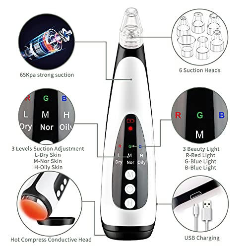 LIDOFIGO Siyah Nokta Remover Gözenek Vakum, elektrikli Yüz Gözenek Temizleyici ile Sıcak Kompres-USB Şarj Edilebilir Akne Comedone