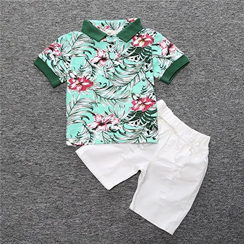 Küçük Erkek Çocuk Bebek Beyefendi Çiçek baskılı T-Shirt ve Yırtık Şort Giyim Setleri