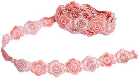 Çiçek Yoğun İşlemeli Desen Vintage Stil Dantel Şerit Kırpma Gelin Düğün Taraklı Kenar 24mm Geniş M3525 (Turuncu ve Bej (5 Metre))