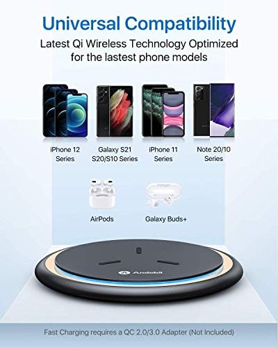 Andobil Kablosuz Şarj Cihazı [2021 Akıllı Çip] Qi Sertifikalı + 15W Hızlı Kablosuz Araç Şarj Cihazı Otomatik Sıkma iPhone 12/12Pro